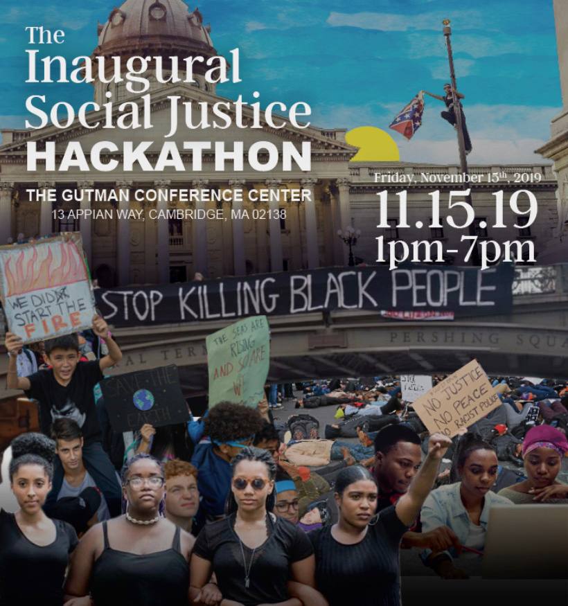 Poster for Inaugural Social Justice Hackathon on November 15th, 2019.