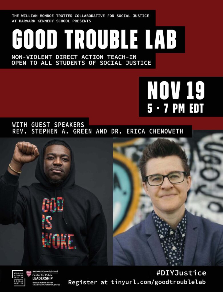 Poster for Good Trouble Lab: A non-violent direct action teach-in open to all students of social justice