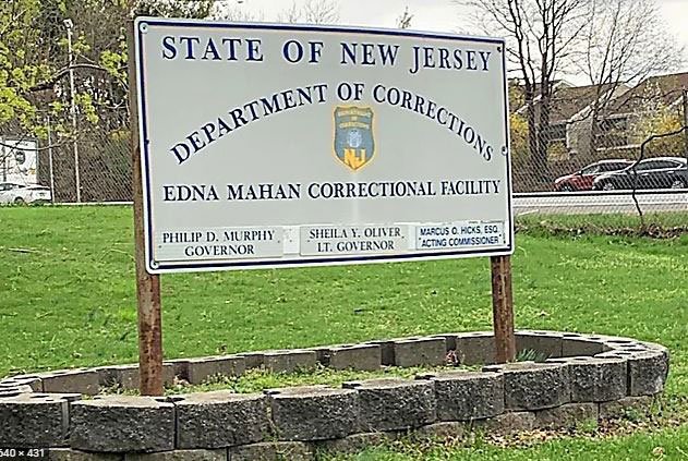 Sign for State of New Jersey, Department of Corrections, Edna Mahan Correctional Facility.