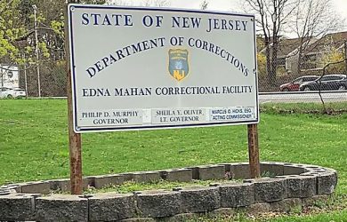 Sign for State of New Jersey, Department of Corrections, Edna Mahan Correctional Facility.