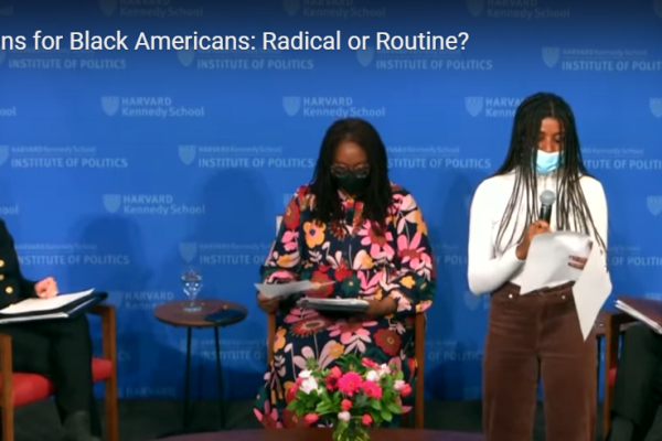 Linda J. Bilmes Deborah D. Douglas, and Cornell William Brooks on stage at JFK Forum