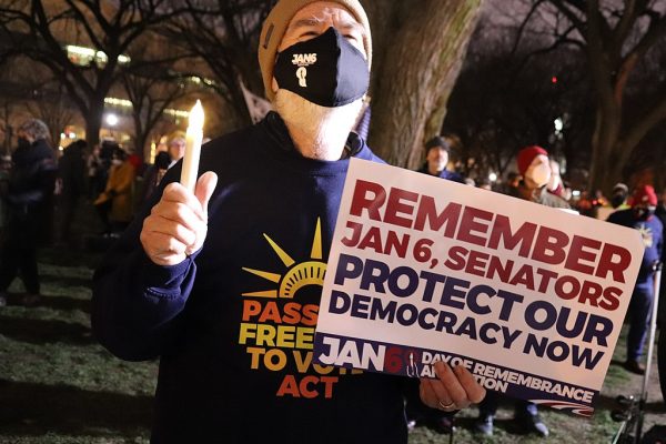 Man at a protest for democracy