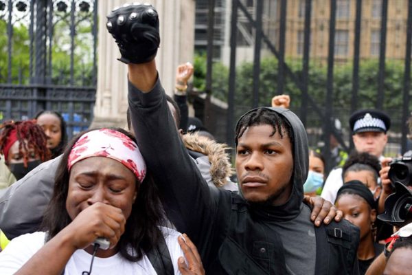 Black people protesting in Bristol, UK