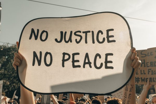 Person holding up sign - No Justice No Peace